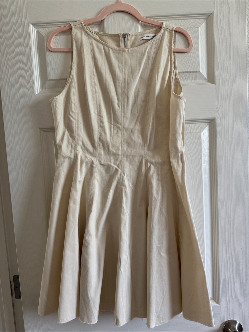 Altar'd State Cream Sleeveless Fit-and-Flare Mini Dress Raw Hem